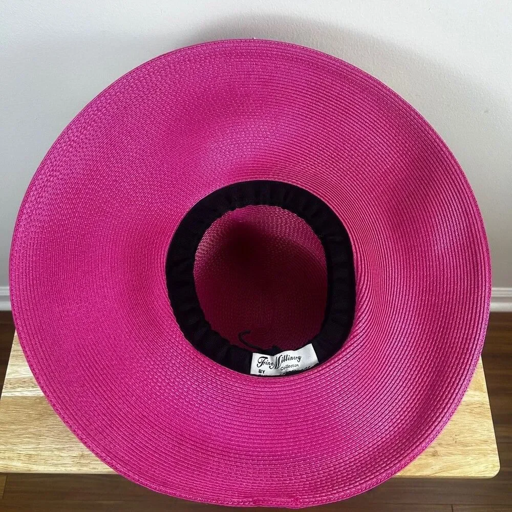 Fine Millinery Collection Pink Straw Derby Hat Kentucky Wedding Wide Brim